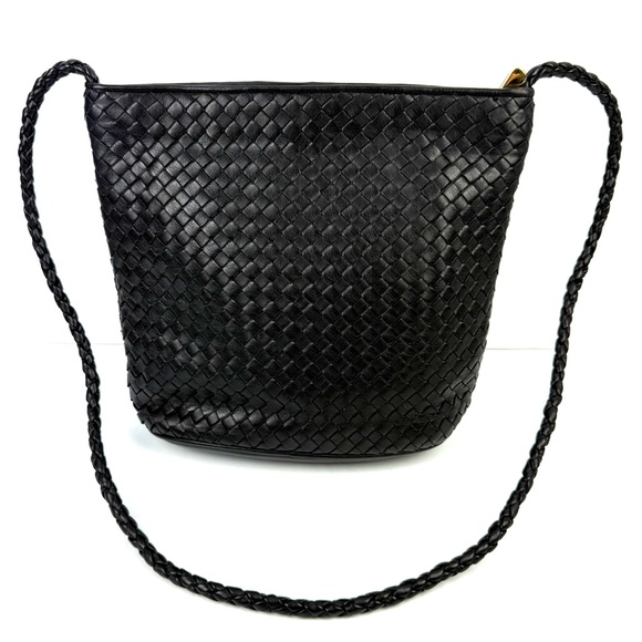 Talbots Handbags - Talbots Vintage Chic Weave Handbag Black Leather Shoulder Bag‎ Braided Strap
